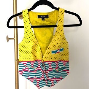 SUNO Yellow Polka Dot and Striped SILK Vest size XS